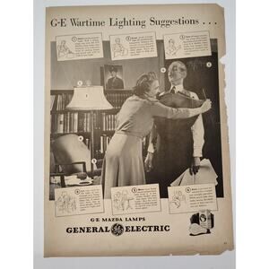1943 GE Wartime Lighting Suggestions Print Ad Homefront Guidance 1940s Ephemera